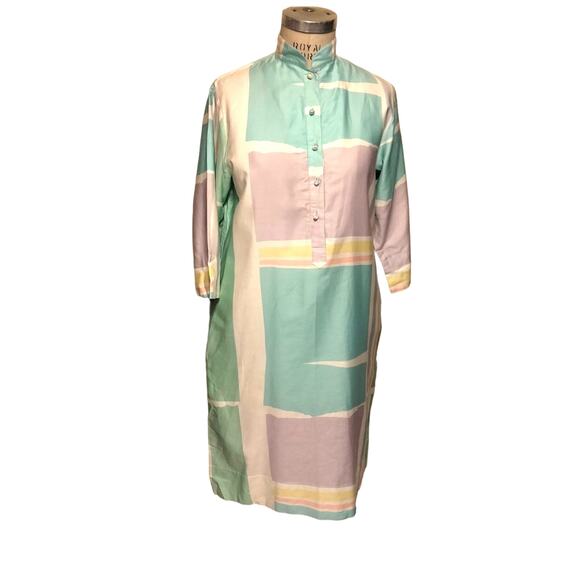 Catherine Ogust Penthouse Gallery Pastel Print Dress Caftan Vintage 80s S - Picture 1 of 10